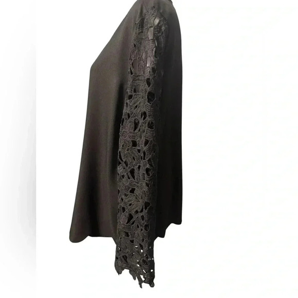 Emery Rose black long sleeve top with scalloped hem sleeves are an open weave - Picture 3 of 8